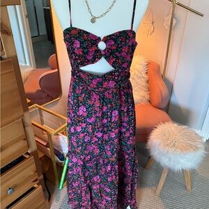 Black and Pink High Low Sundress with Cut Out and Ruched Details for Night Out